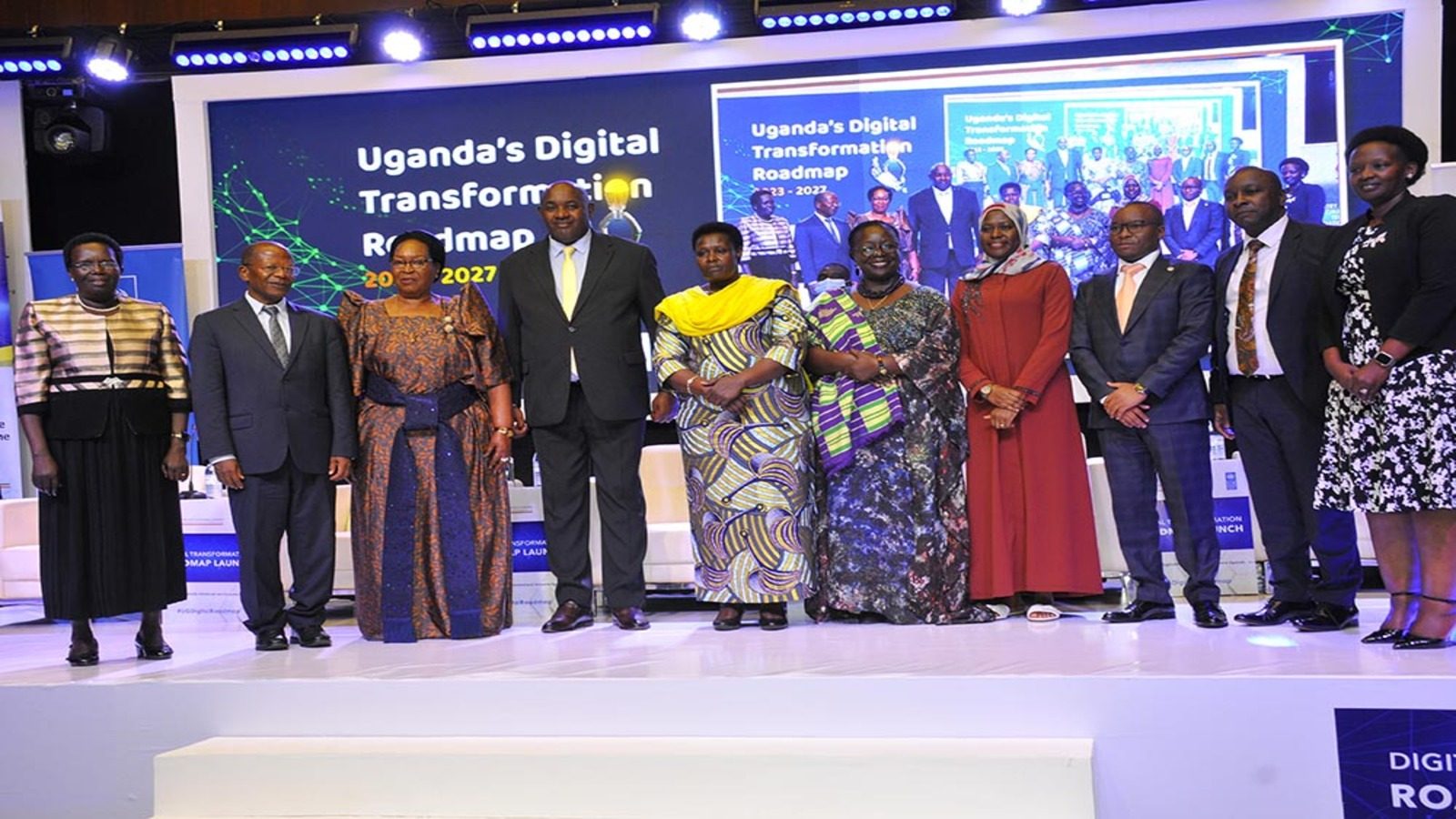 The Vice President Jessica Alupo 5th from (left)  pose for a group photo at the launch digital transformation road map at Serena hotel in Kampala 17 August 2023.Photo by Wilfred
